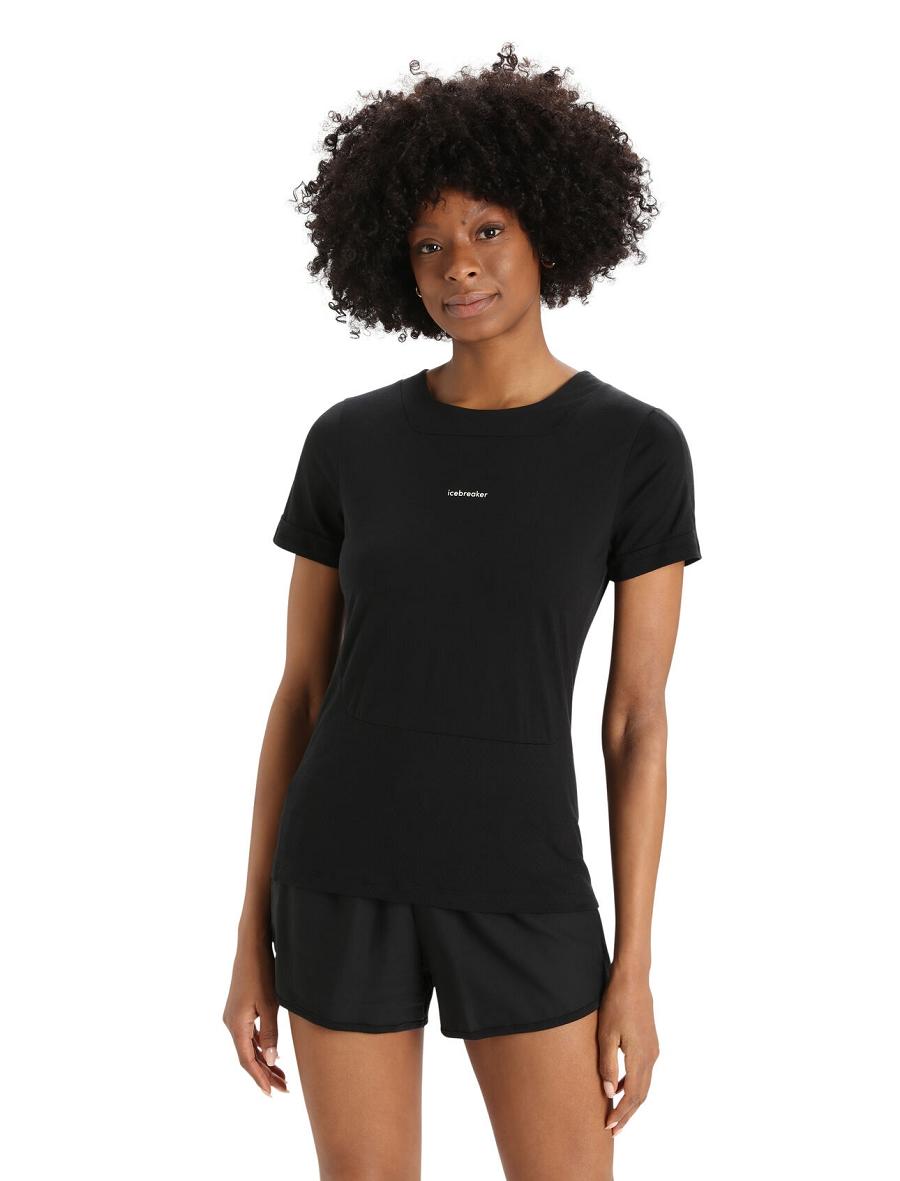 Black Women's Icebreaker ZoneKnit™ Merino Short Sleeve Slit Back T Shirts | USA 1603NWYB